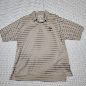 IZOD Club "Harbor Golf Links" Men's Polo Shirt Size L Beige/ Black /Red Striped